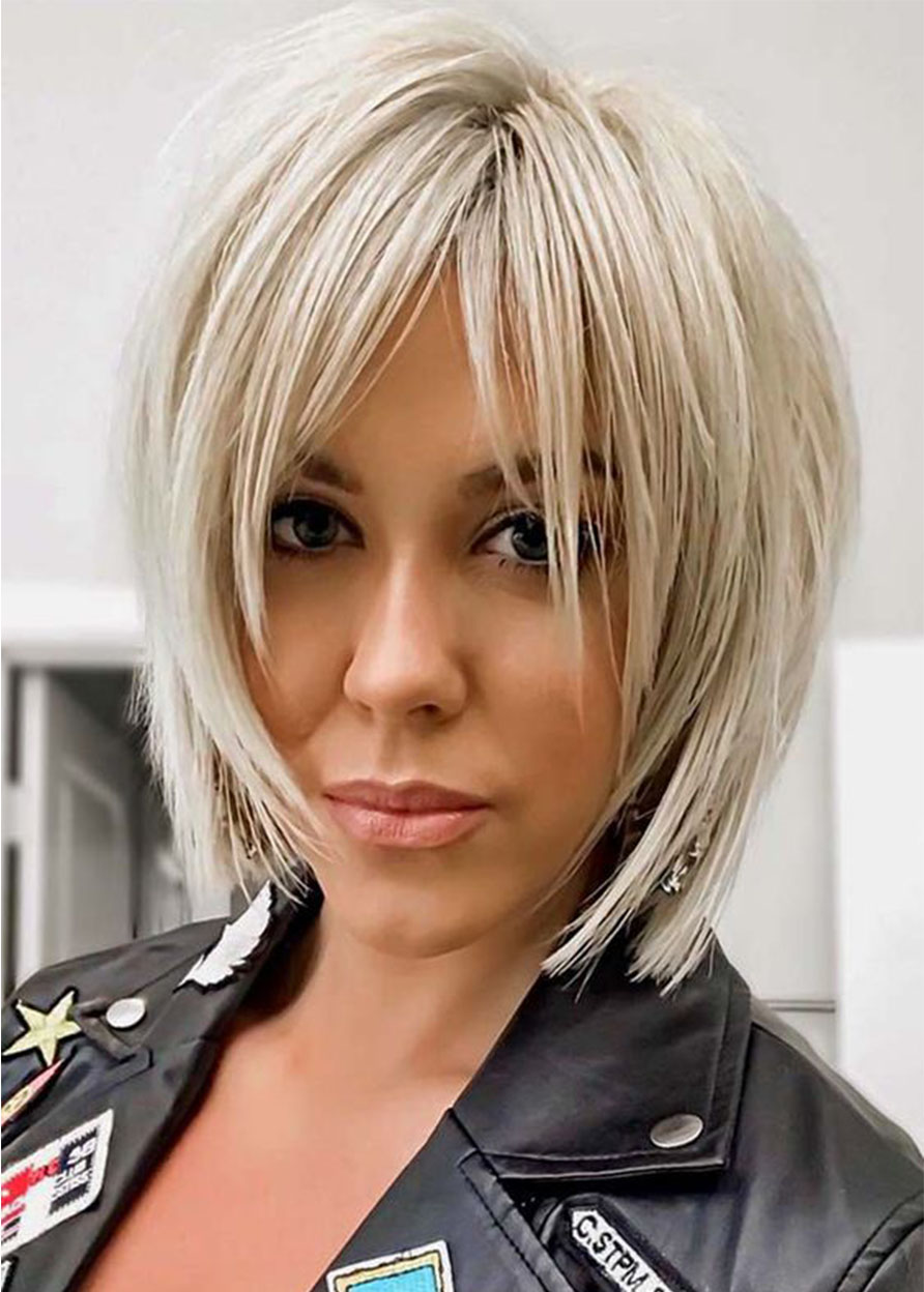 Women's Short Shaggy Layered Hairstyles Blonde Color Straight Synthetic Hair Capless Wigs 12Inch