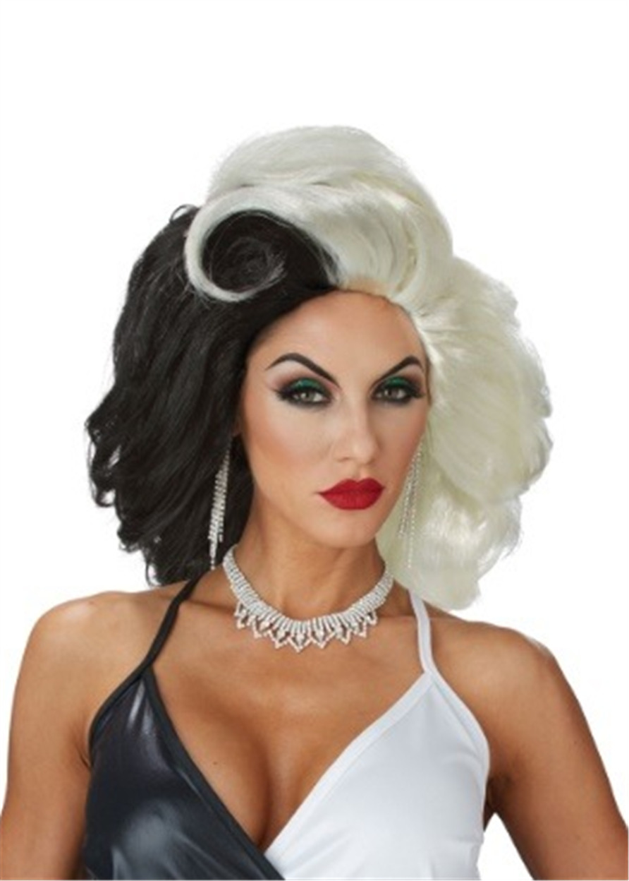 Women's Cruel Diva Hairstyle Black and White Synthetic Hair Cruella Wig