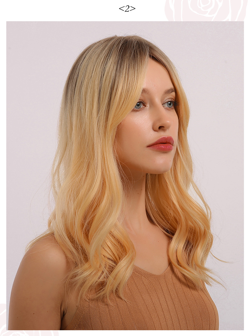 Light Color Wigs Long Wavy Synthetic Hair Women Wig 20 Inches