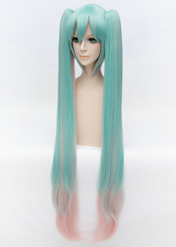 Miku Sakura Style Cosplay Long Green and Pink Wig 40 Inches