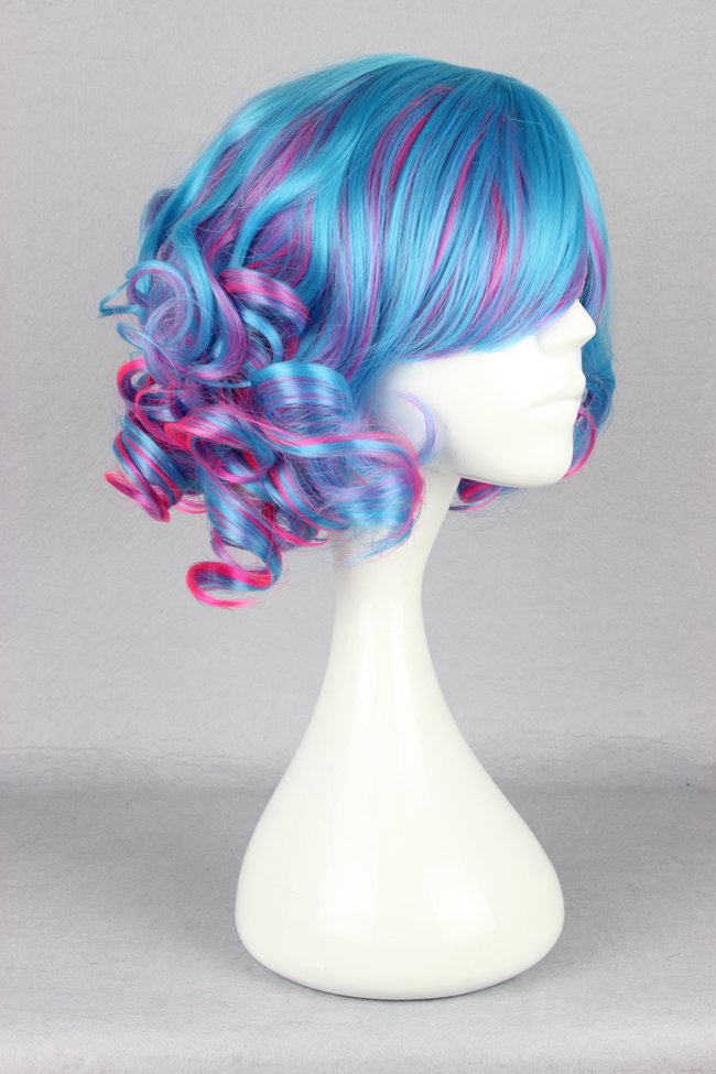 Japanese Lolita Style Mixed Color Blue and Pink Cosplay Wigs 12 Inches