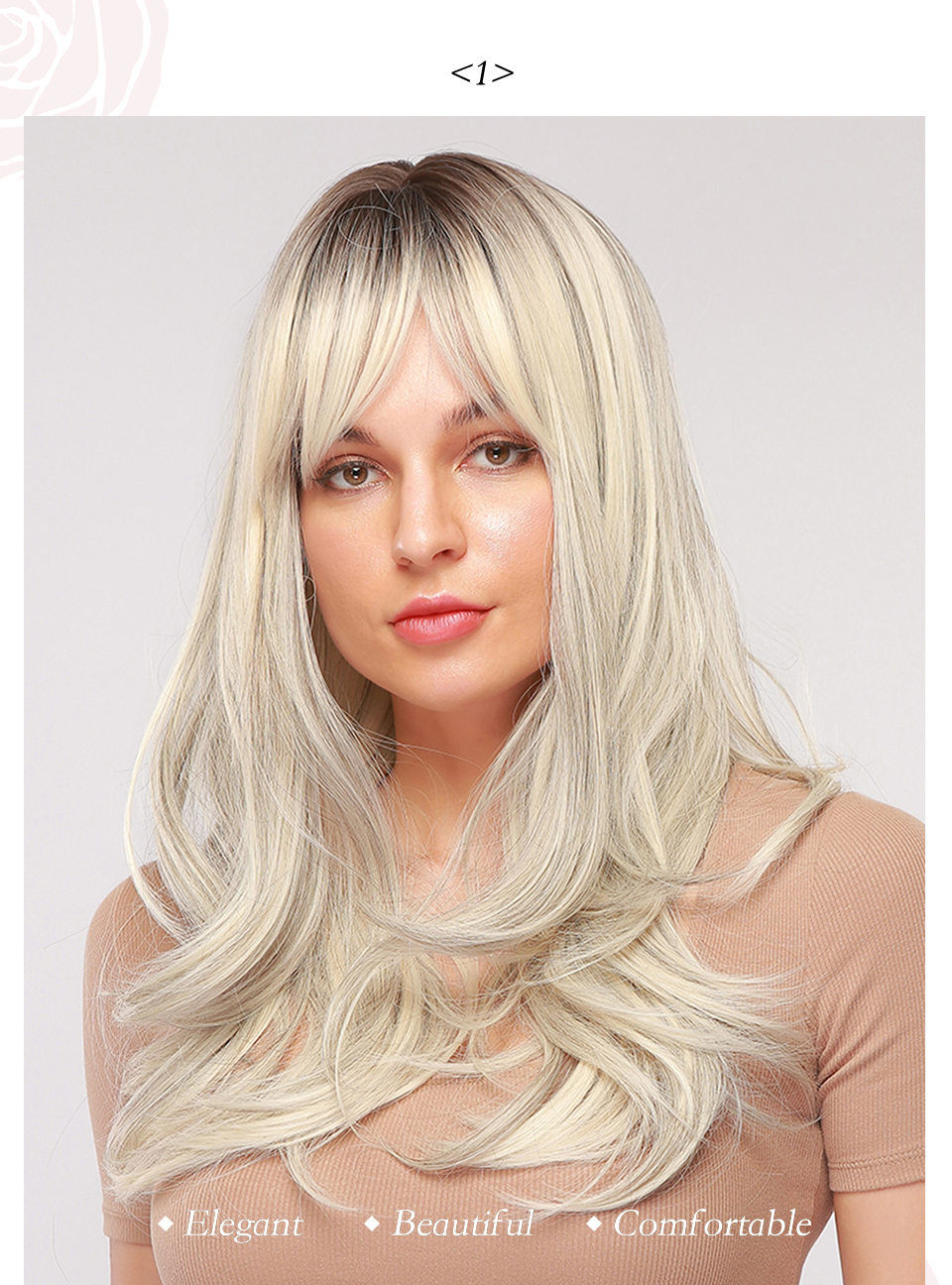 Gray Long Wavy Synthetic Hair Wig With Bangs 26 Inches