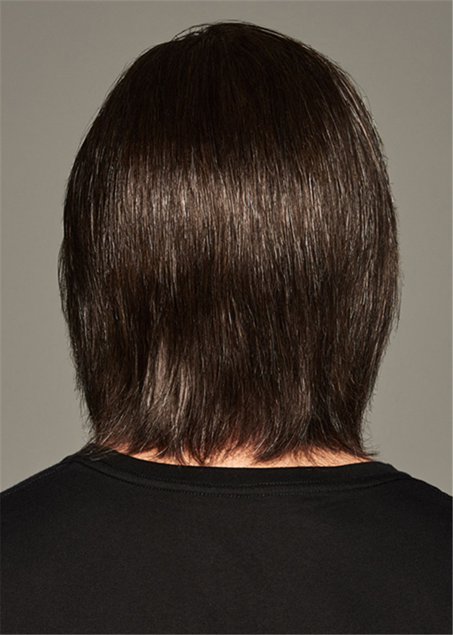 Medium Straight Human Hair Men's Wig