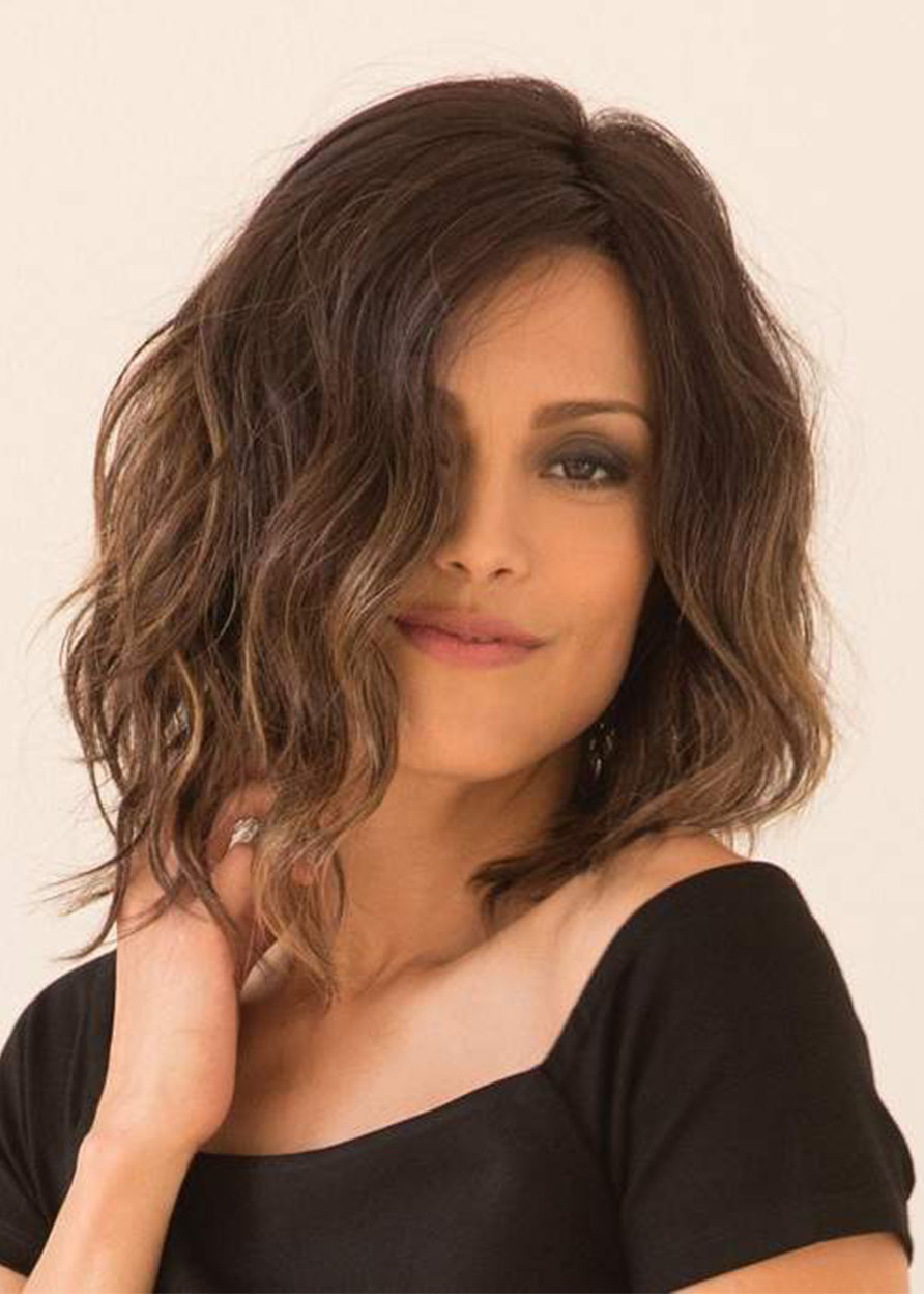 Soft-angled Waved Bob Hairstyle Women's Medium Length Wavy Synthetic Capless Wigs 12Inch