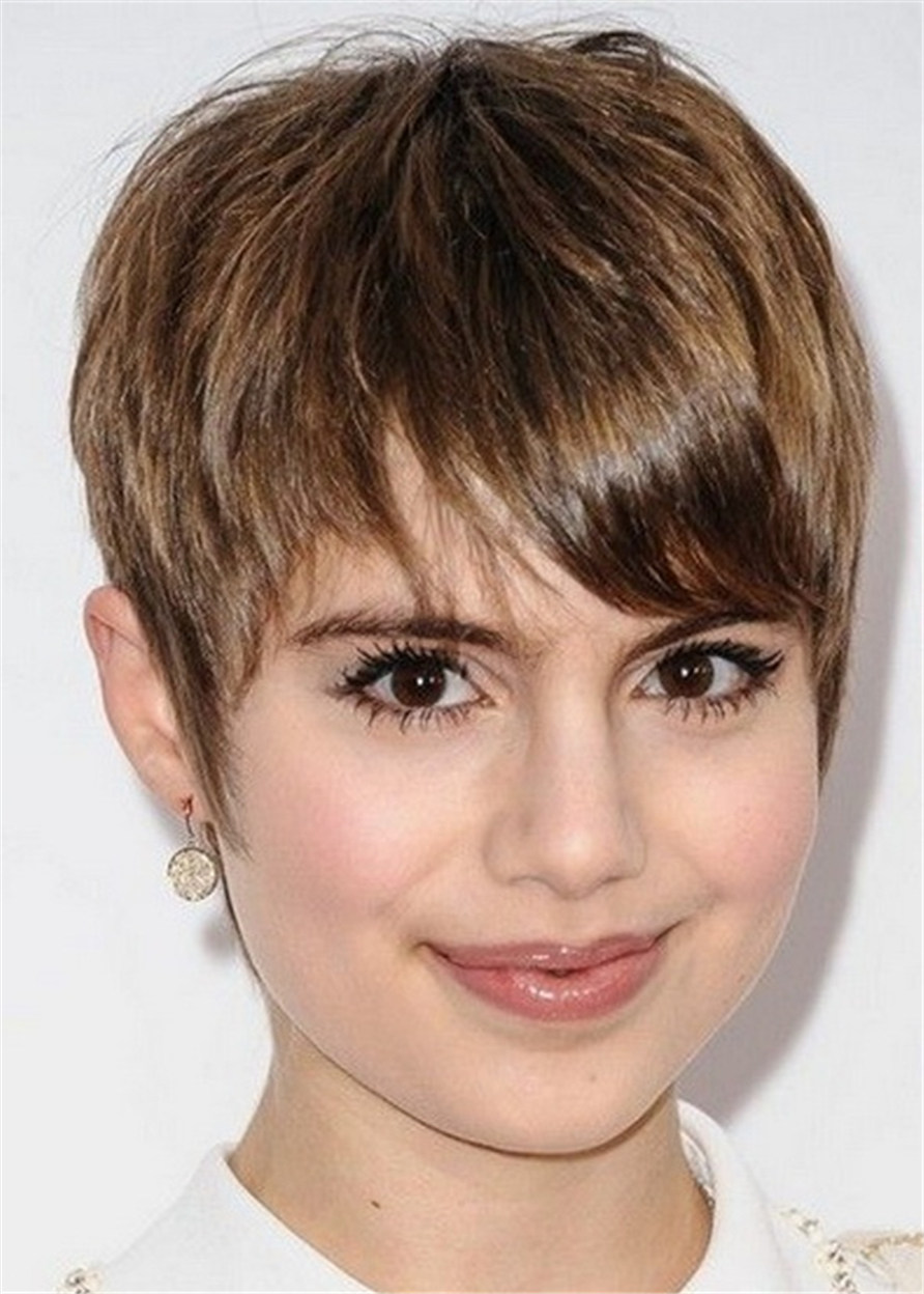 Short Hairstyles For Round Faces Human Hair Natural Straight WIth Bangs Women Wig 10 Inches