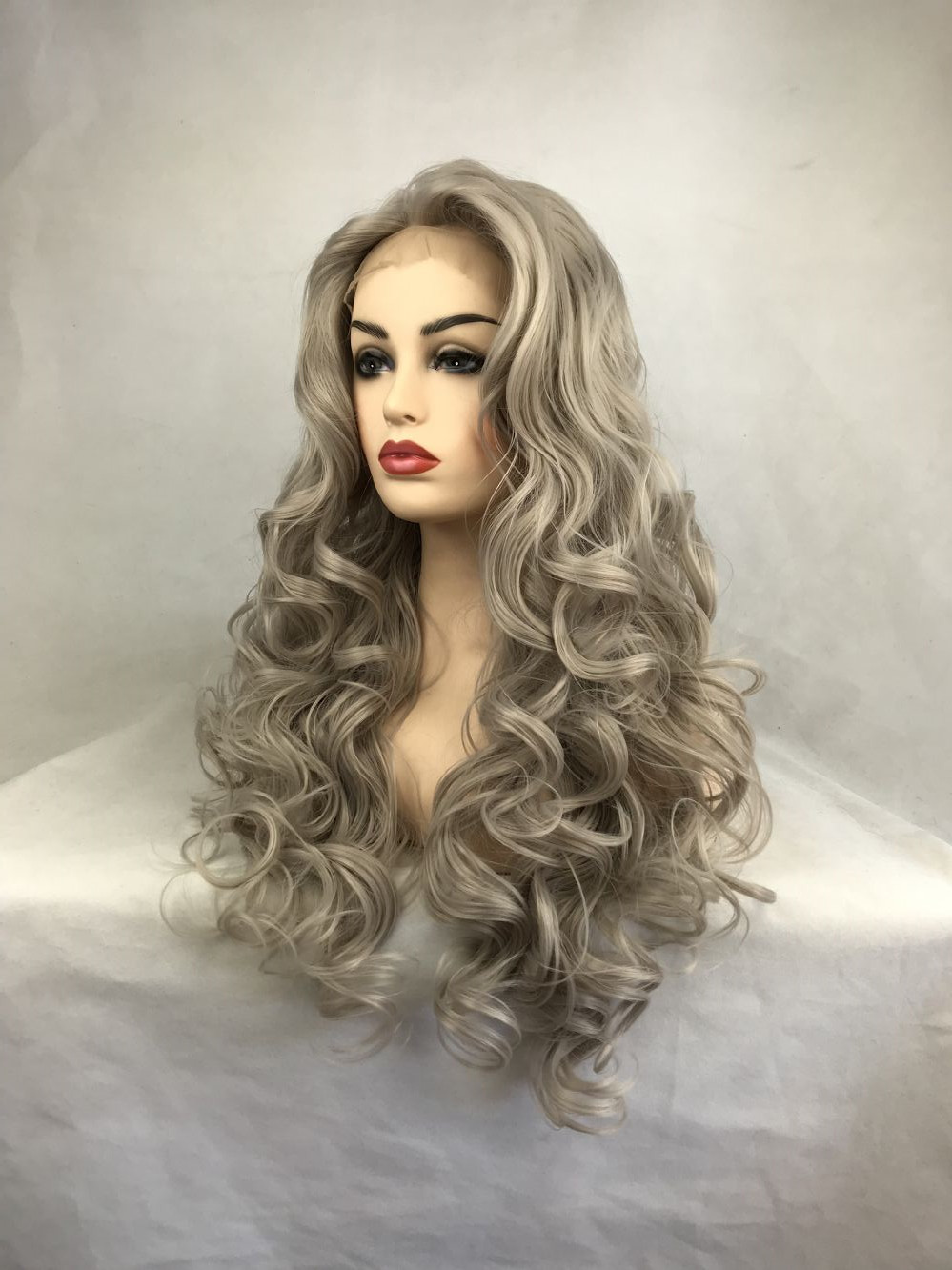 Long Grey Curly Synthetic Hair Lace Front Wig 32 Inches