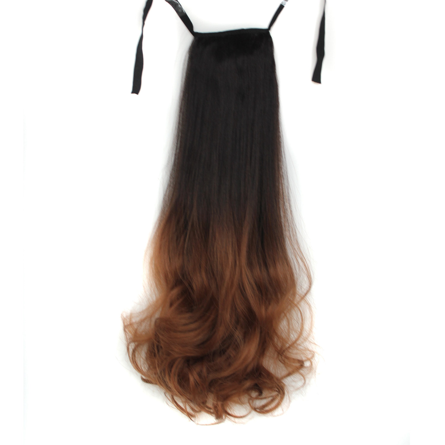 Long Wave Dark Brown Ombre Synthetic Ponytail Lace Up 22 Inches