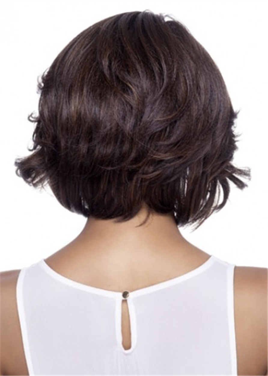 Synthetic Full Bob Sytle Wavy Hair CaplessWig With Bangs 14 Inches