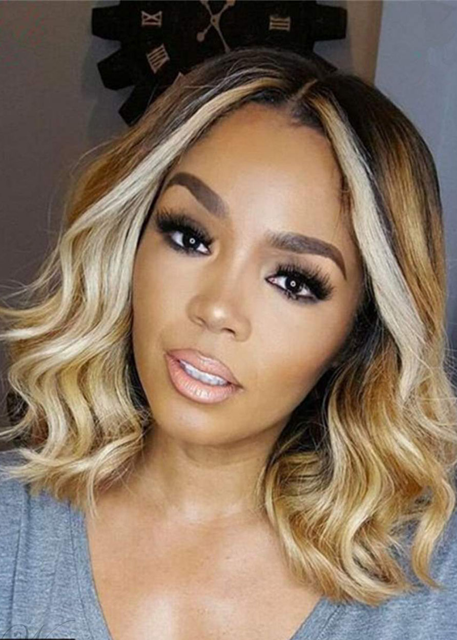 Medium Bob Middle Parted Wavy Synthetic Hair Wig