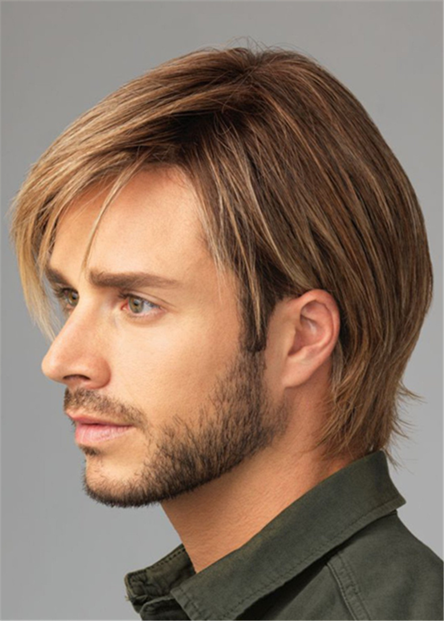 Natural Straight Synthetic Hair Men's Capless Wig