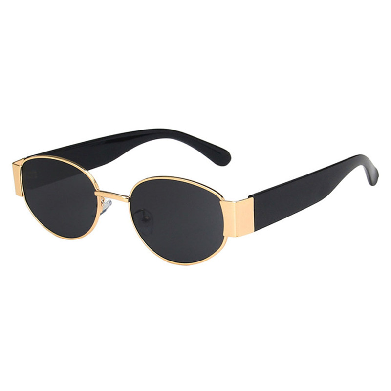 Vintage Style Women's Metal Ftame Resin Lens Oval Shape Sunglasses