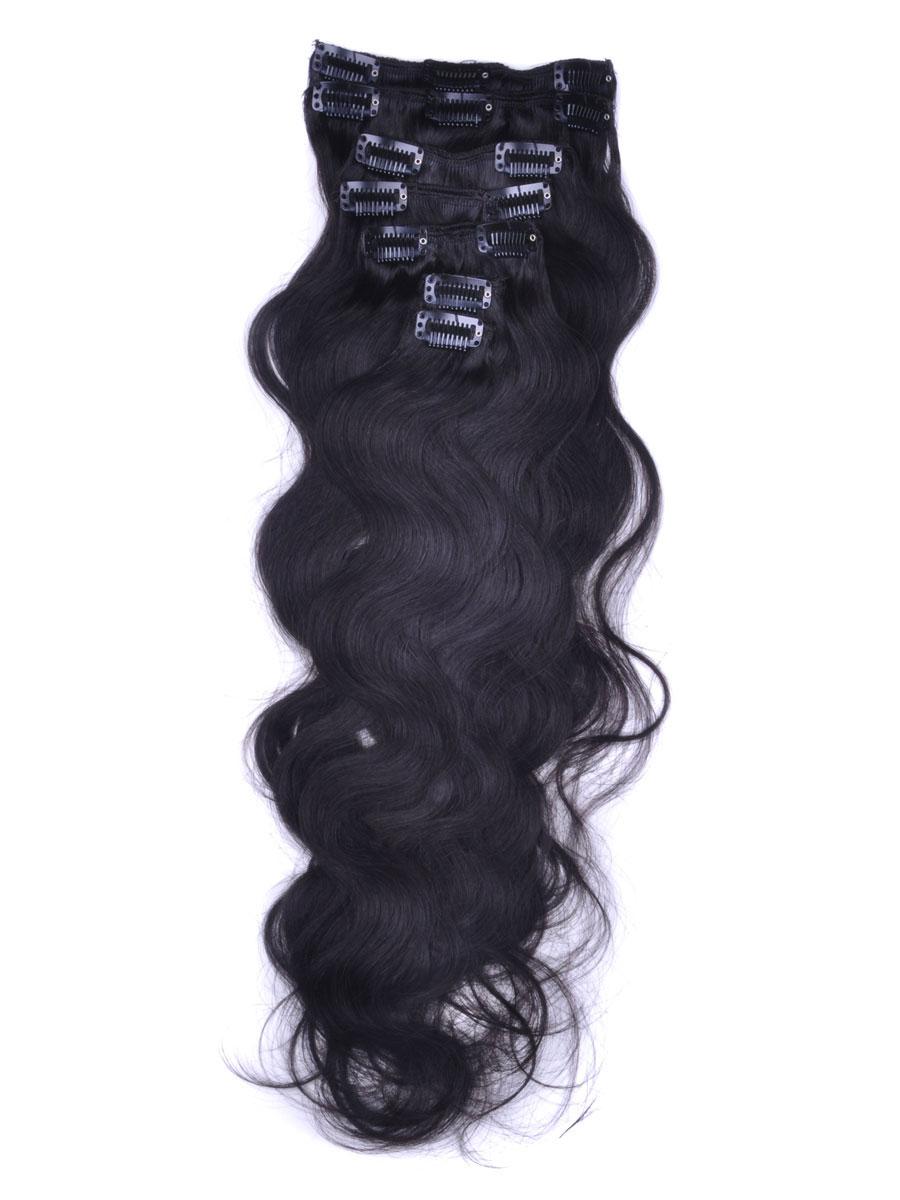 # 1B Nature Black 7 Piece Body Wave Clip In Indian Remy Human Hair Extension