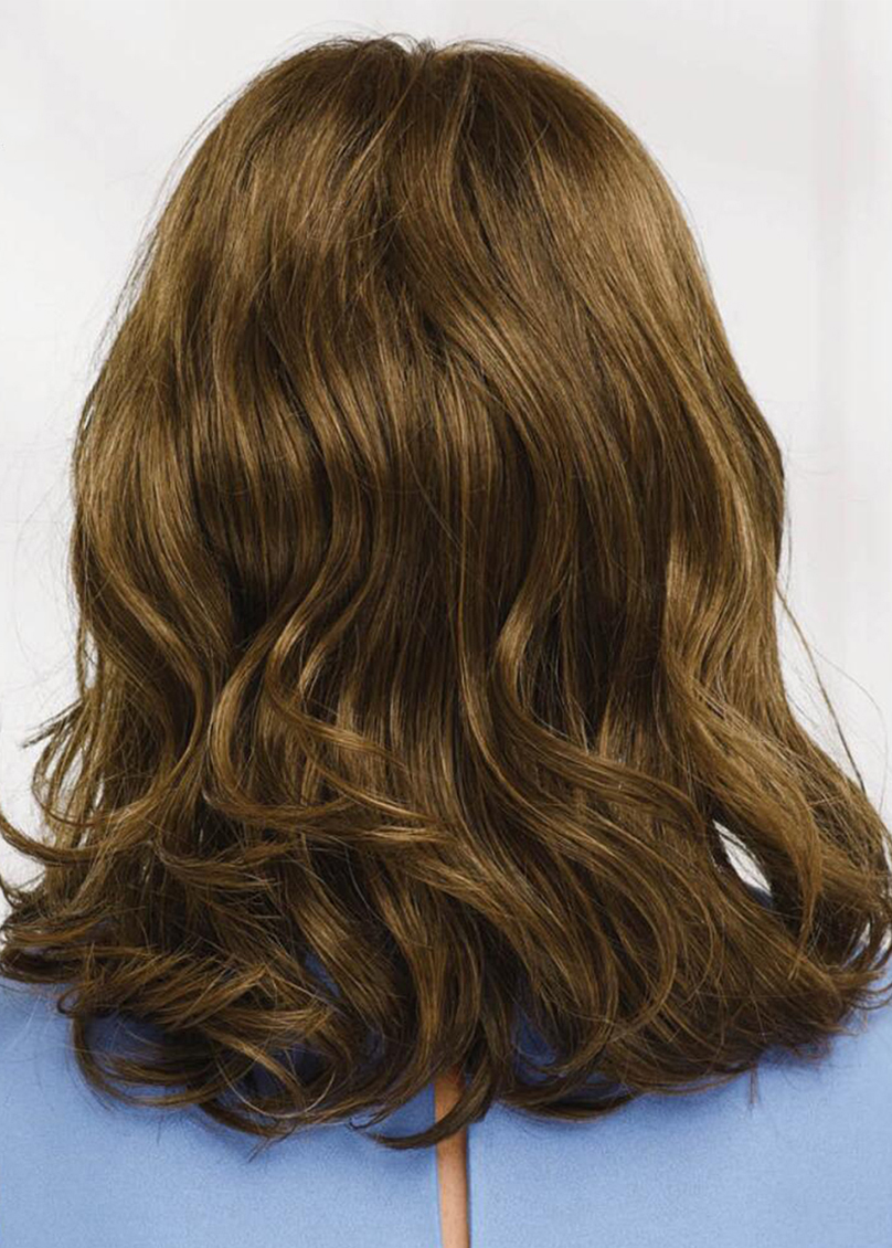 Natural Looking Women's Medium Length Wavy Human Hair Capless Wigs 20Inch