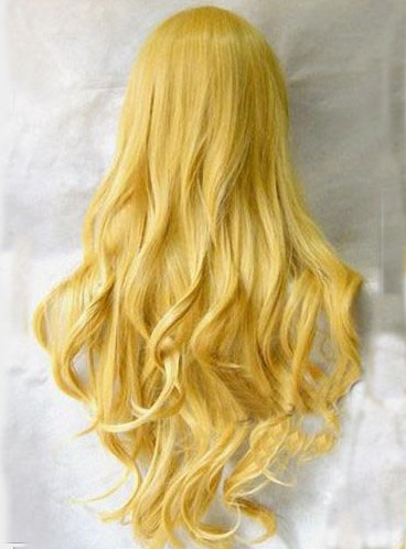 Hot Sale Cosplay Long Wavy Yellow Synthetic Hair Wig 30 Inches