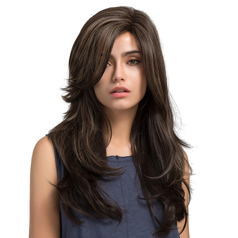 Long Natural Wave Side Bang Sythetic Capless Women Wigs