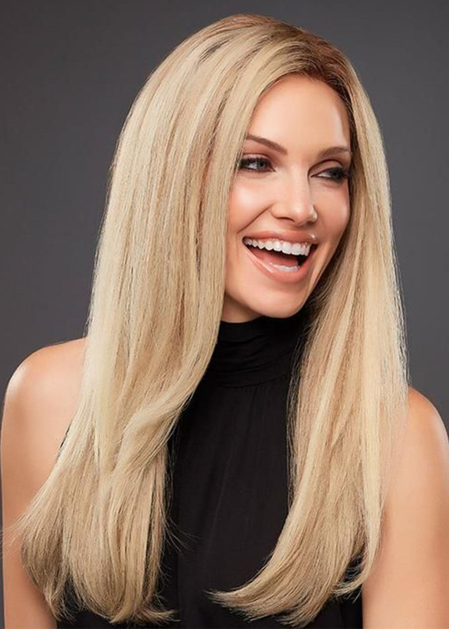 Natural Looking Women's Side Part Straight Human Hair Wigs Long Length Lace Front Wigs 24Inch
