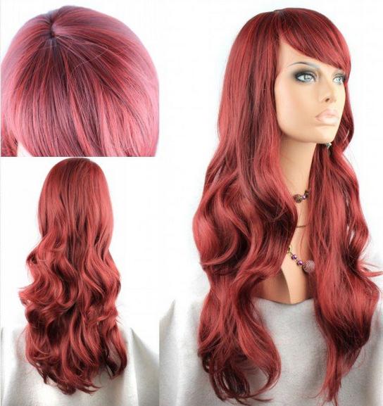 Latest Trend Elegant Glamorous Long Wavy Dark Red Wig 22 Inches