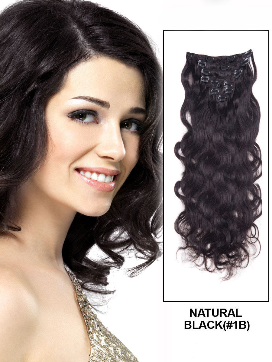 Wavy Natural Black 9PCS Clip in Remy Human Hair Extensions 100g