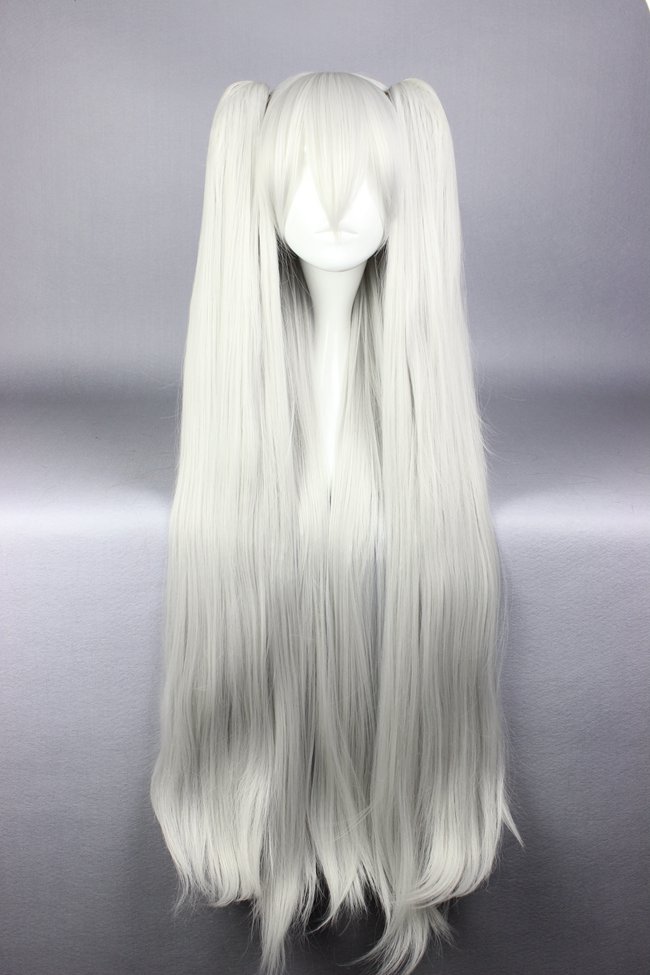 Long Straight White Cosplay Wig with Ponytails