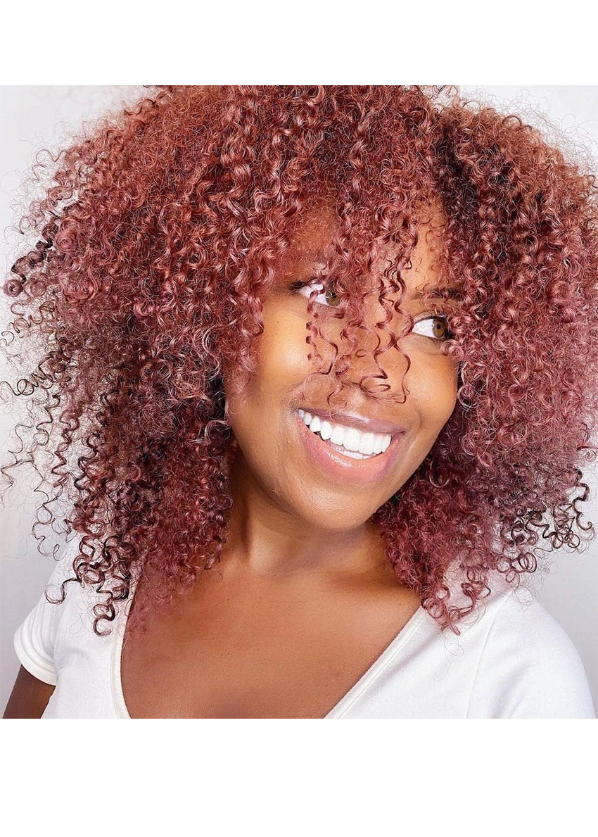 African American Women's Afro Curly Red Wine Curl Synthetic Hair Capless Wigs 14Inch