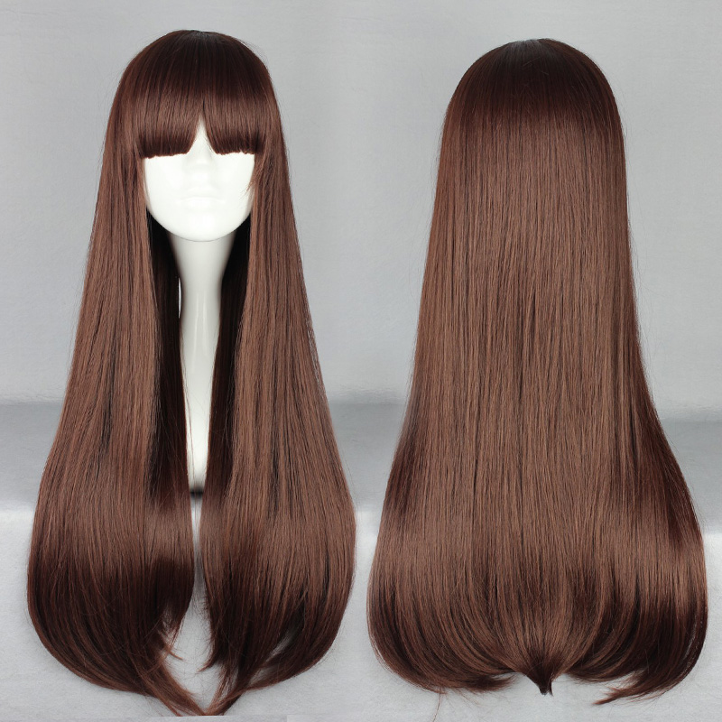 Japanese Lolita Style Long Straight Brown Color Cosplay Wigs 28 Inches