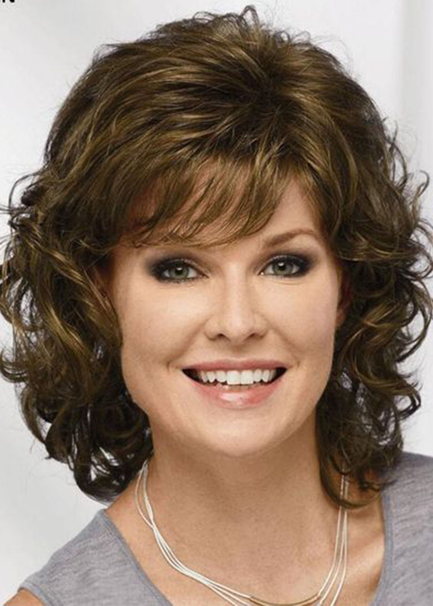 Brown Lace Front Wigs Short Natural Wavy Hair Clueless Synthetic Wigs for Women 16inch