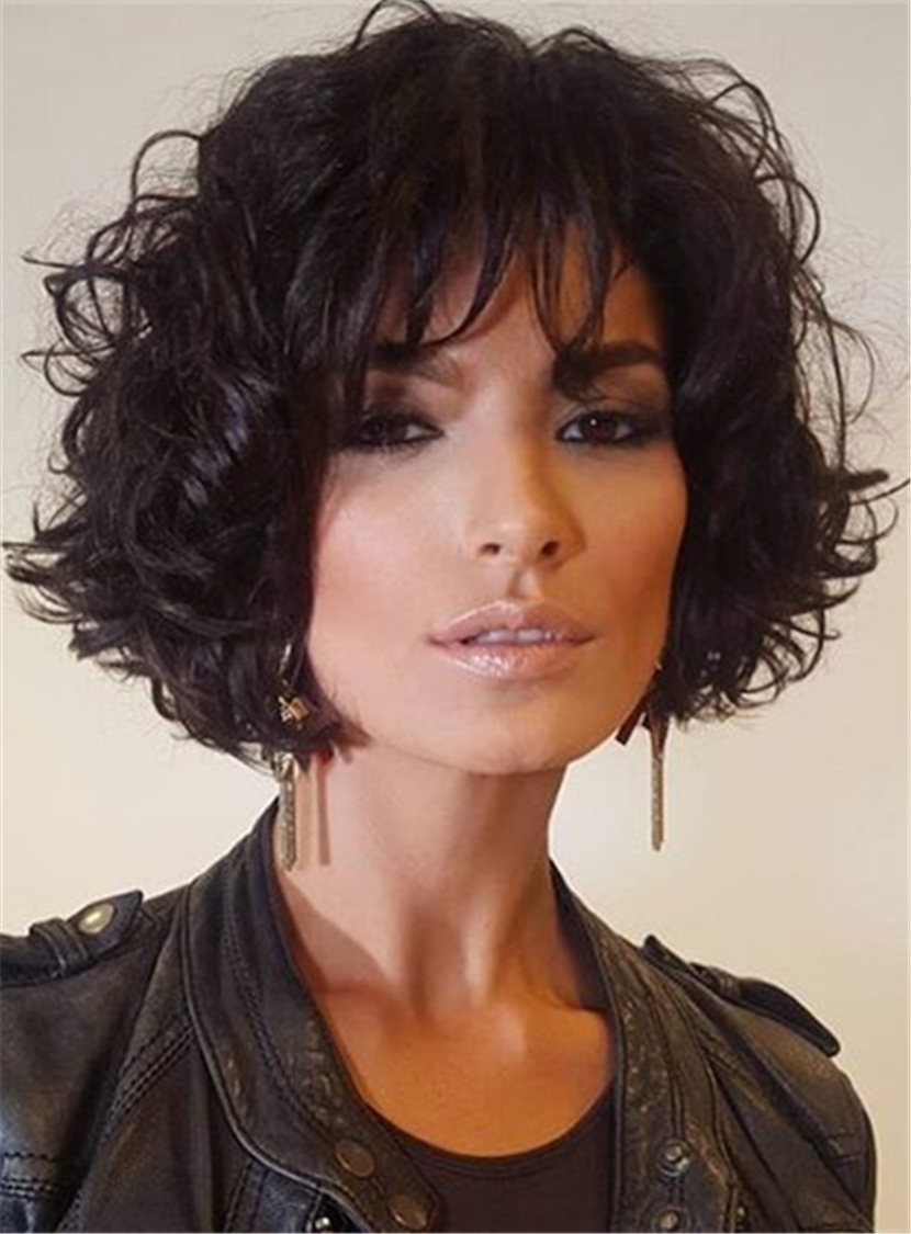 Short Loose Pixie Hairstyle Soft Synthetic Hair Jerry Curly Lace Front Cap Women Wigs 10 Inches