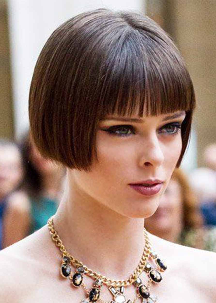 Cute Women's Short Bob Hairstyles Natural Straight Synthetic Hair Capless Wigs With Bangs 8Inch