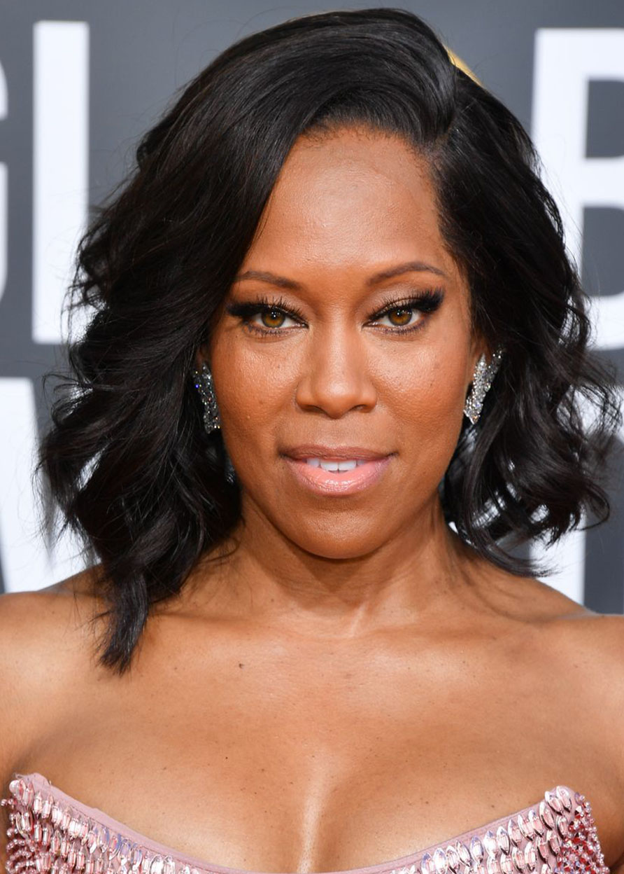 Regina King's Wavy Lob With a Side-Swoop Hairstyle Human Hair Lace Front Wigs 14Inch