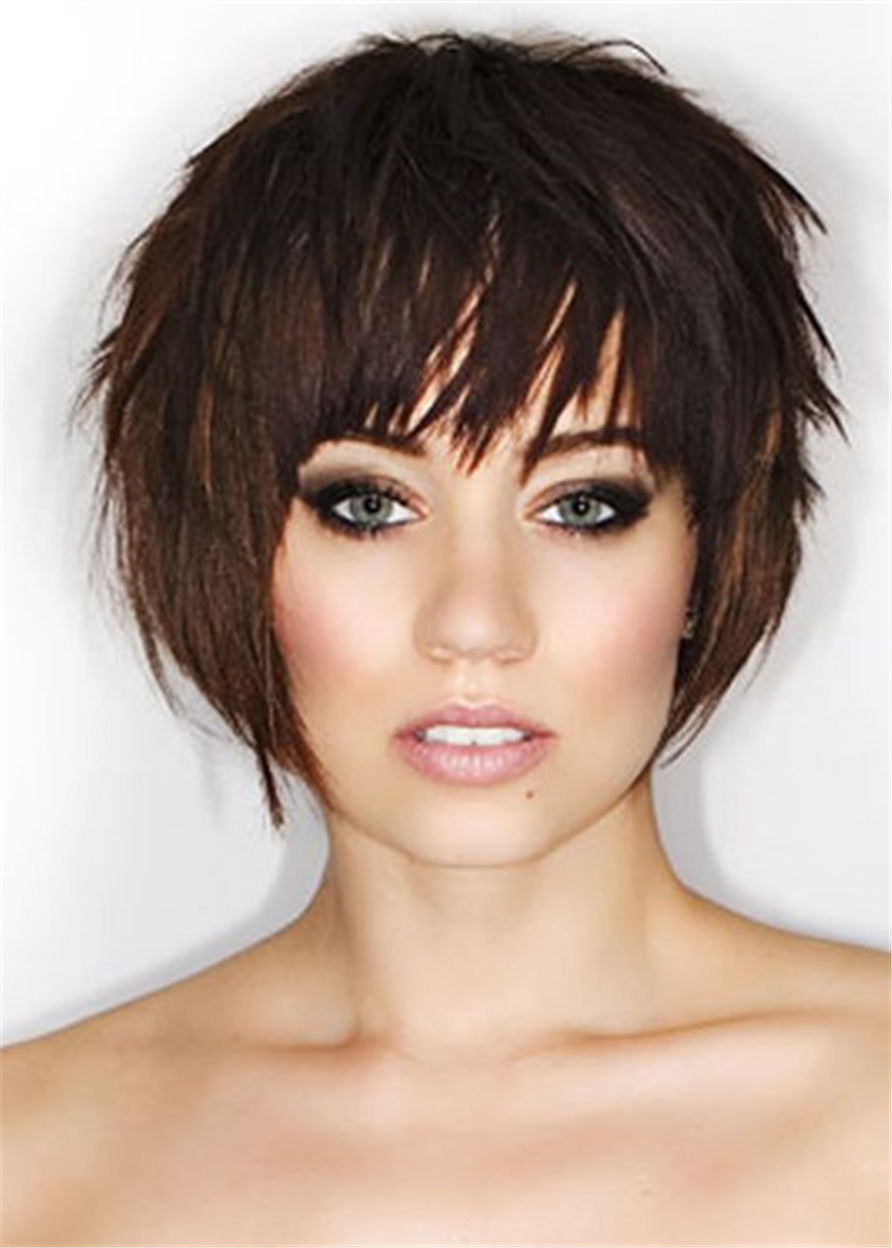 Pixie Short Haircuts Synthetic Natutal Straight Hair Capless Wigs For Women 10Inch