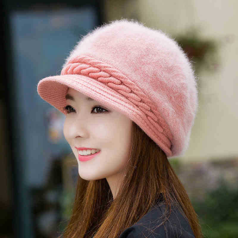 Women's Sweet Style Flocking Embellishment Plain Pattern Dome Crown Short Brim Knitted Hats