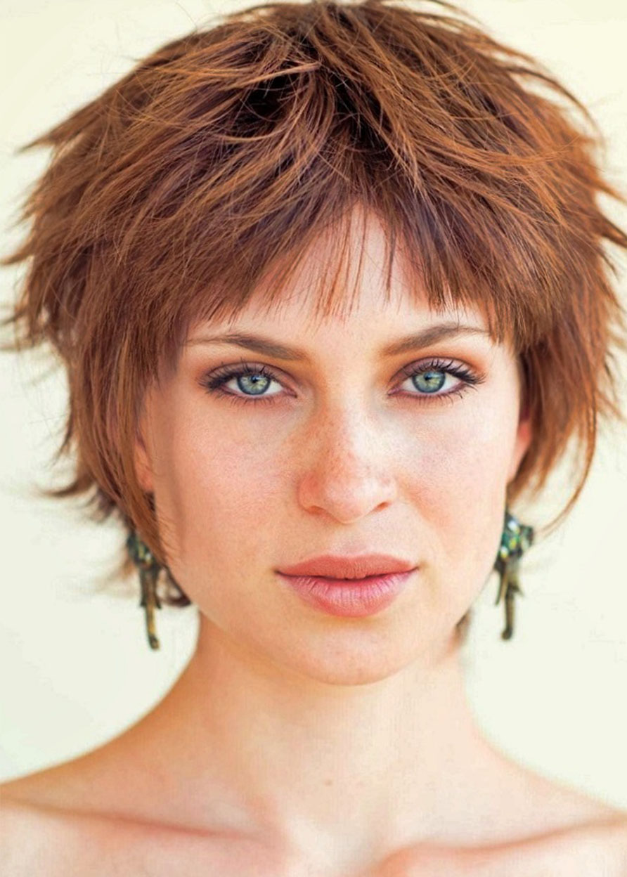 Messy Look With Short Hair Women's Shaggy Hairstyle Straight Human Hair Lace Front Wigs 8Inch