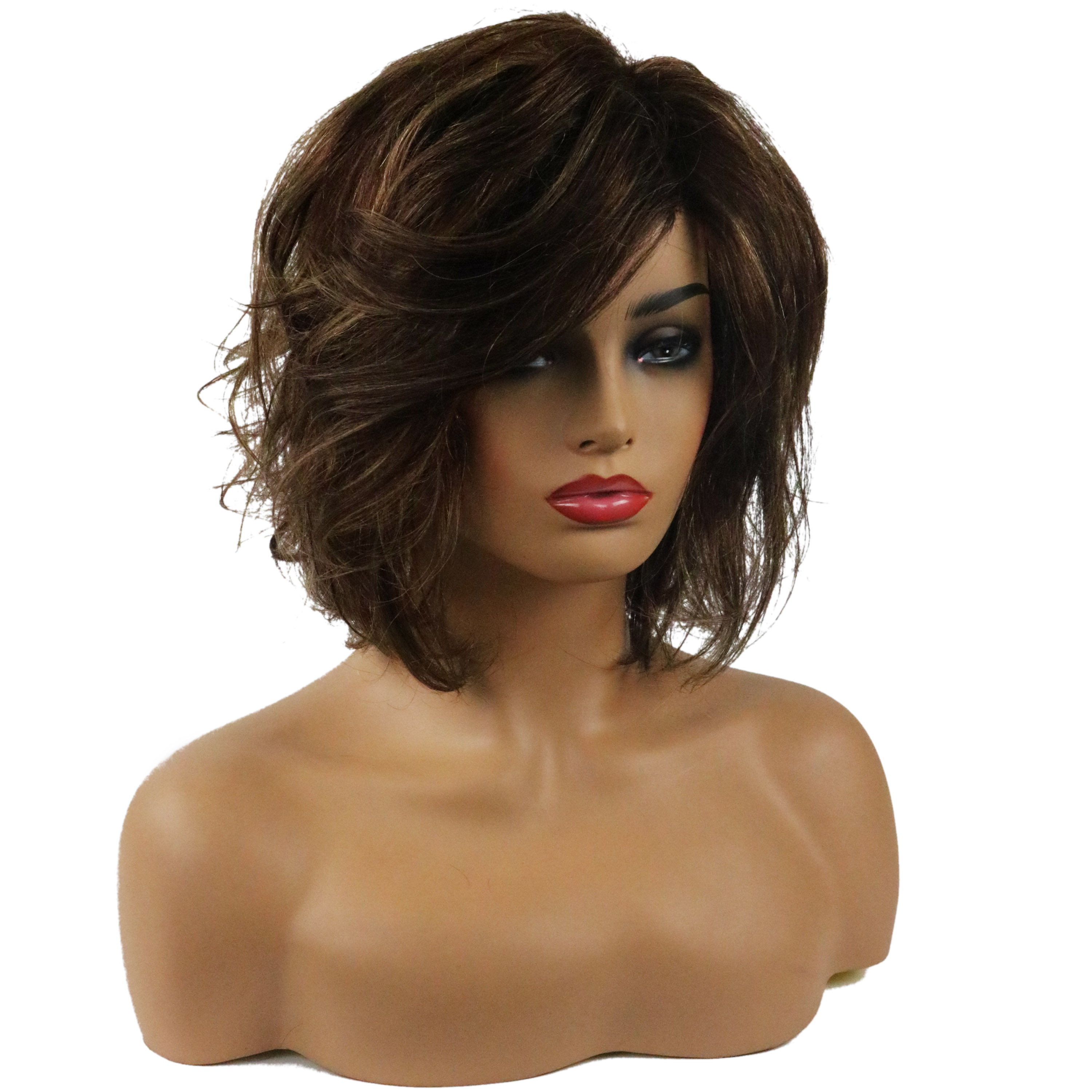 Hot Loose Wave Side Swept Human Hair Women Capless Wigs 10 Inches