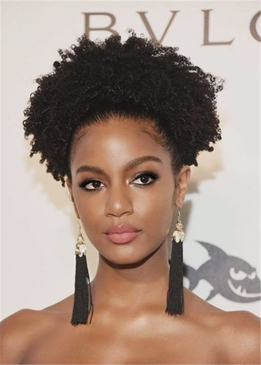 Short Kinky Curly Human Hair Capless Wig For African America Women