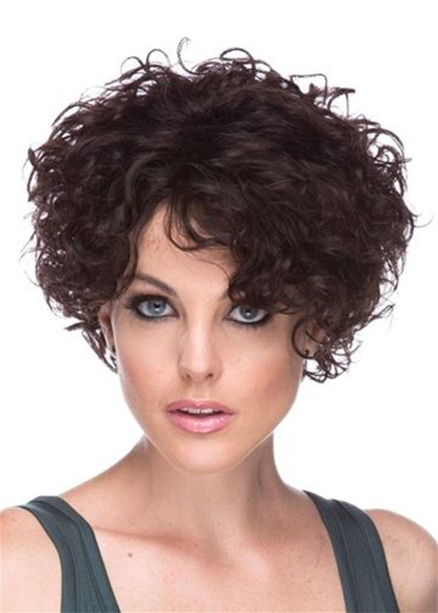 Women's Short Curly Natural Looking Hairstyles Afro Curly Synthetic Hair Capless Wigs 10Inch