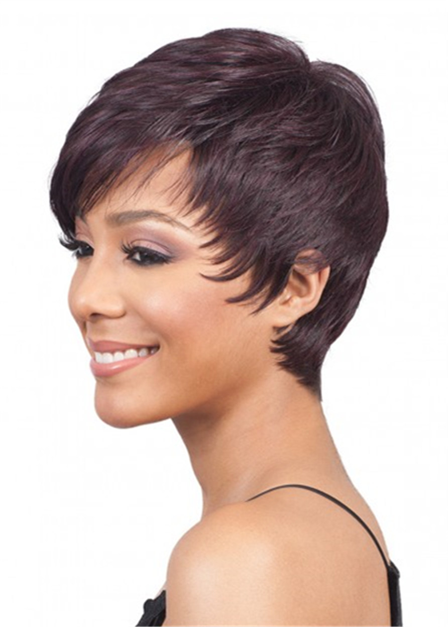 African American Short Pixie Human Hair Straight Wig For Women 8 Inches