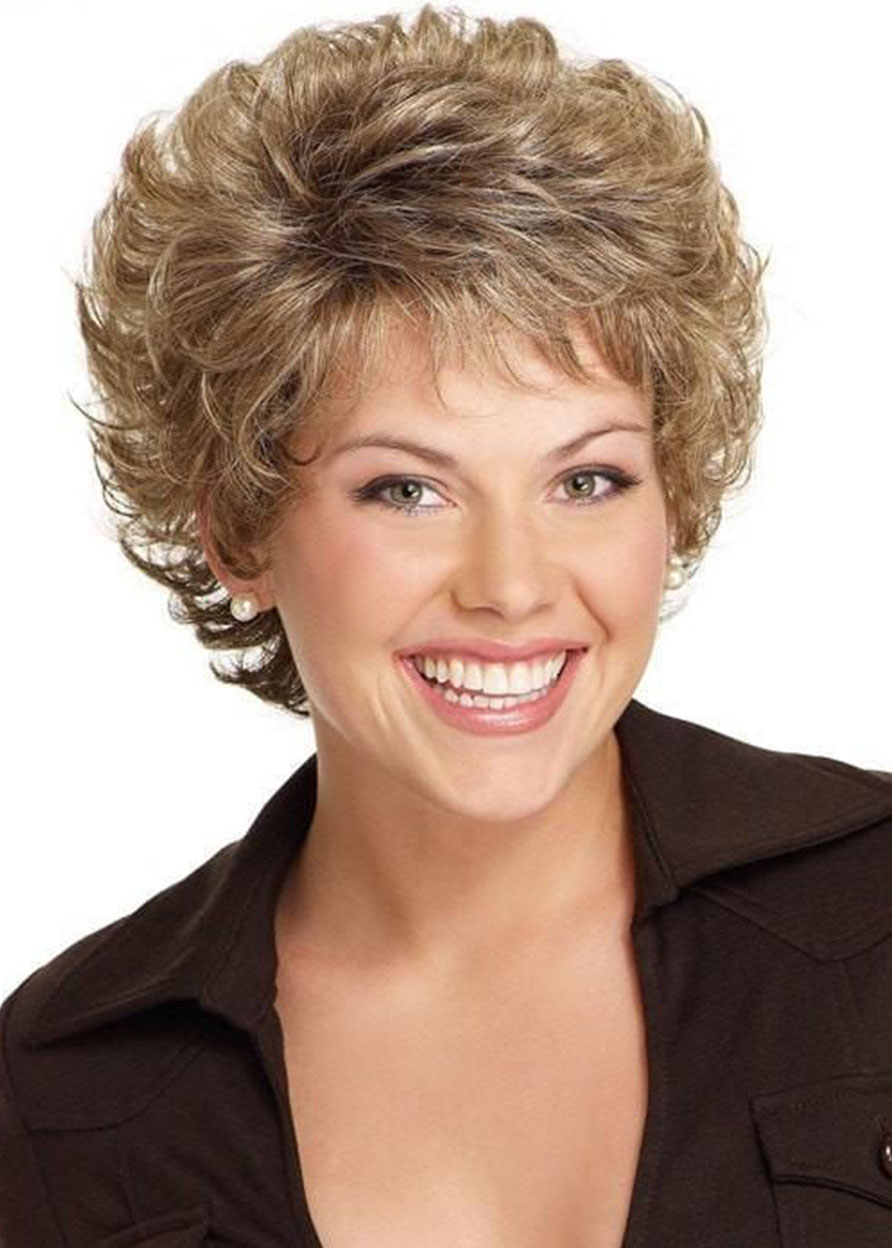 Women'S Short Shaggy Layered Hairstyles Wavy Synthetic Hair Capless Wigs With Bangs 8Inch