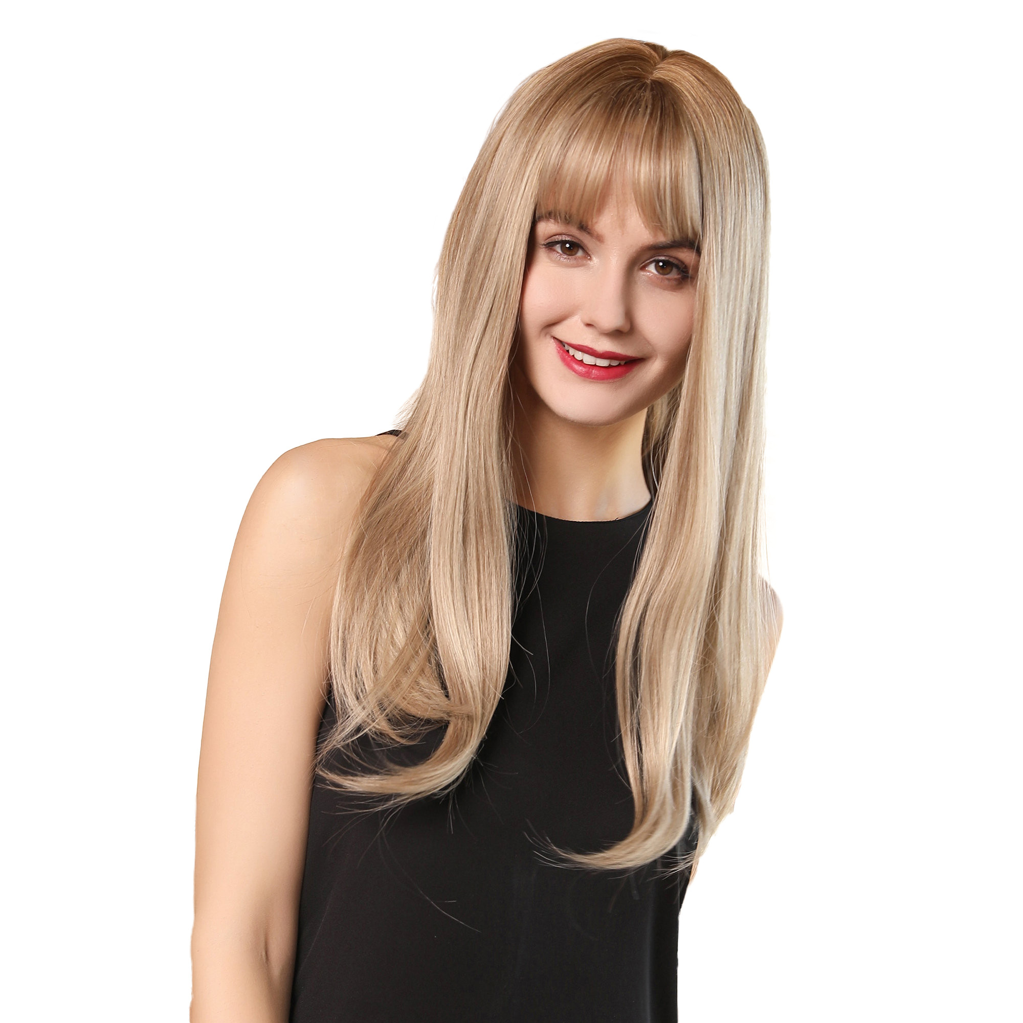Women's Long Length Blonde Color Synthetic Hair Wigs 130% Density Rose Net Capless Wigs 24Inches