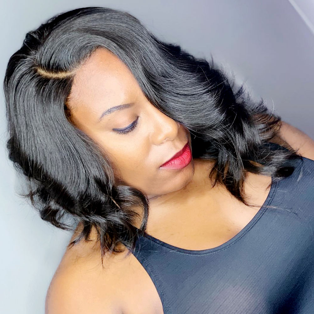 Medium Length One Side Part Synthetic Hair Curly Lace Front Wig 14 Inches