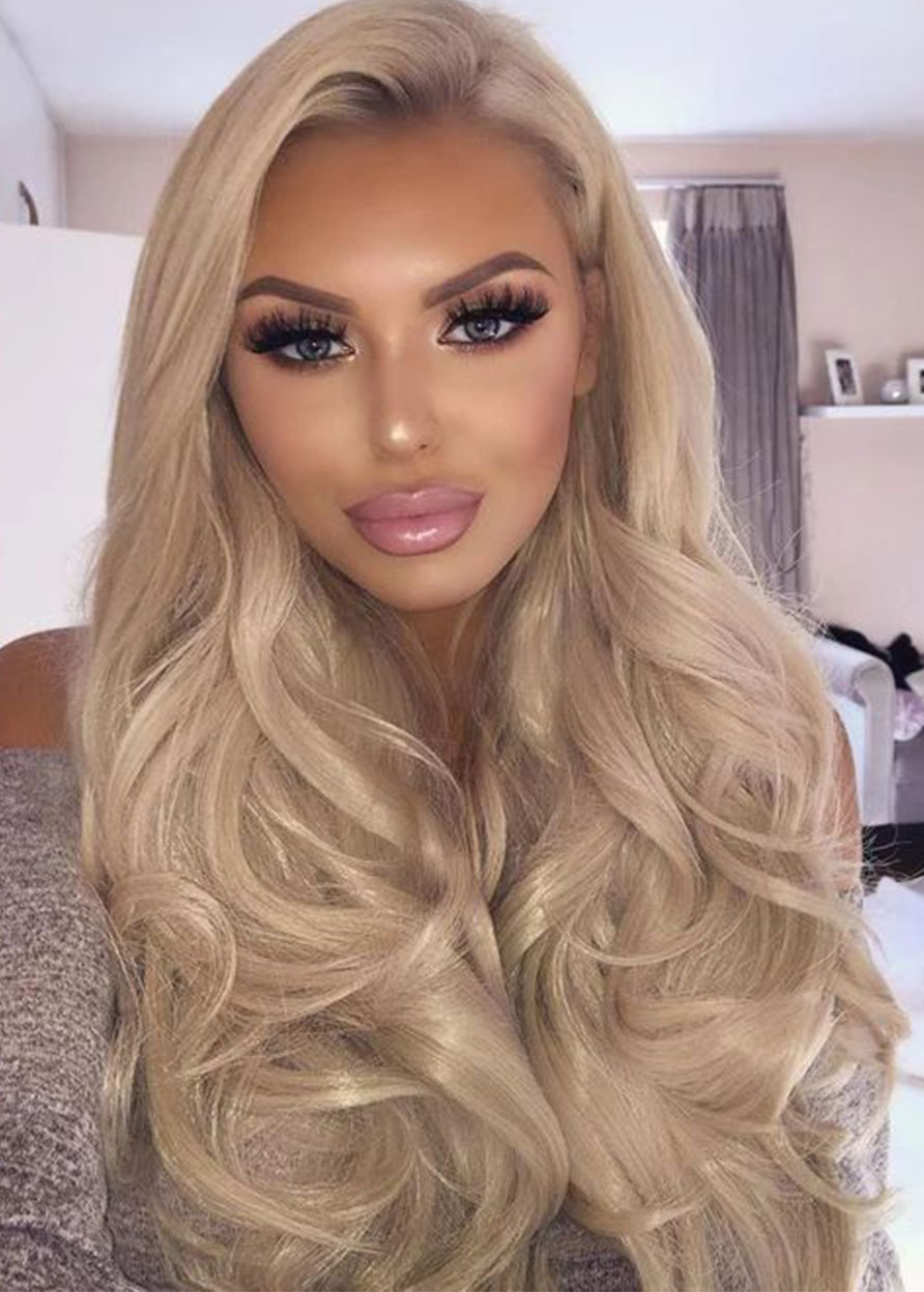 Natural Looking Women's 613 Blonde Body Wavy Synthetic Hair Wigs Side Part Capless Wigs 26Inch