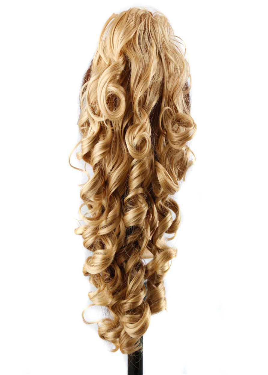 Long Natural Wave Synthetic Hair Clamping Jaw Ponytails 24 Inches
