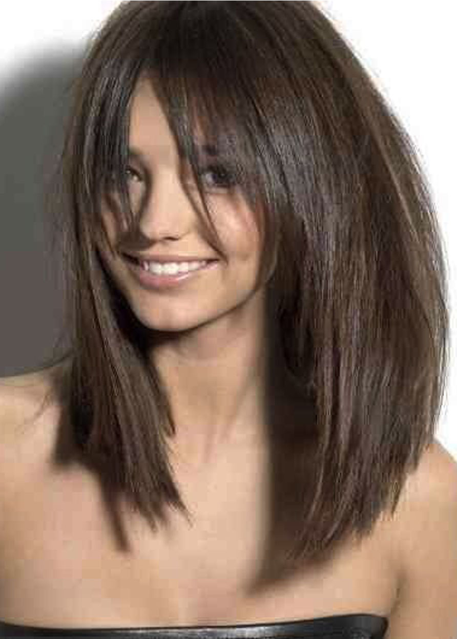 Attractive Medium-Length Silky Straight 100% Human Hair Capless Wigs 18 Inches