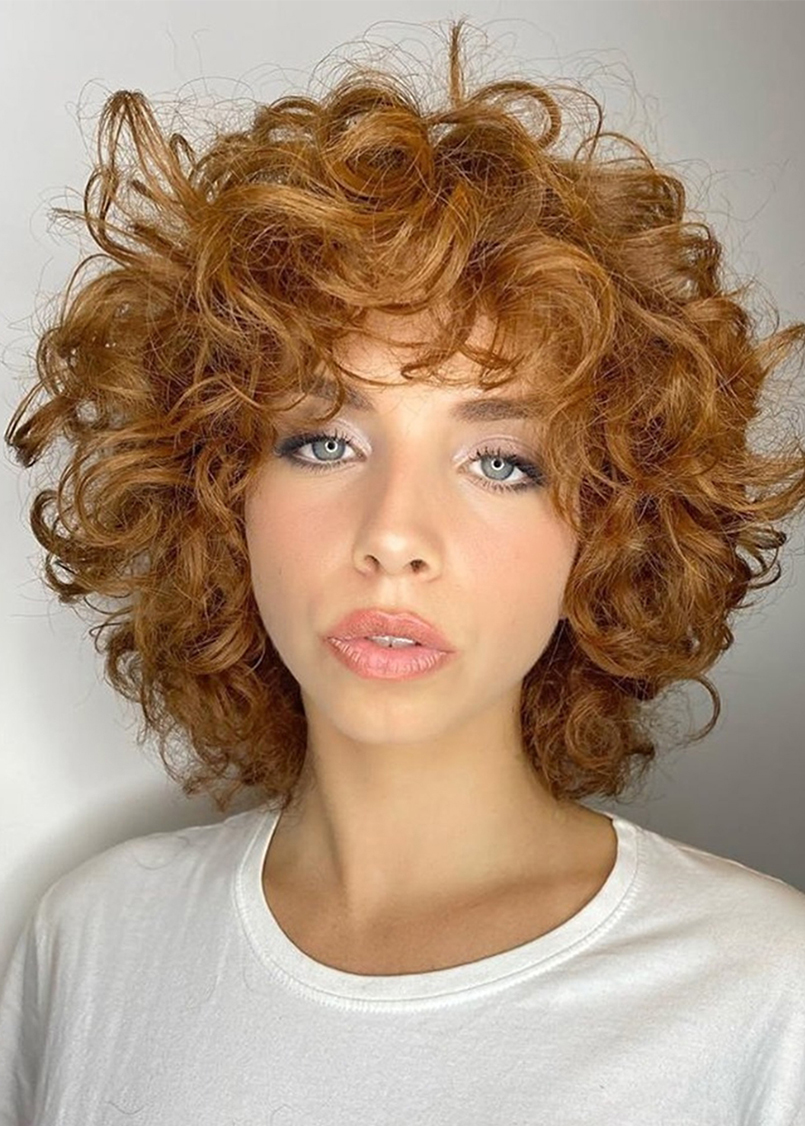 Big Curly Hairstyle Women's Natural Looking Curly Human Hair Capless Wigs 14Inch