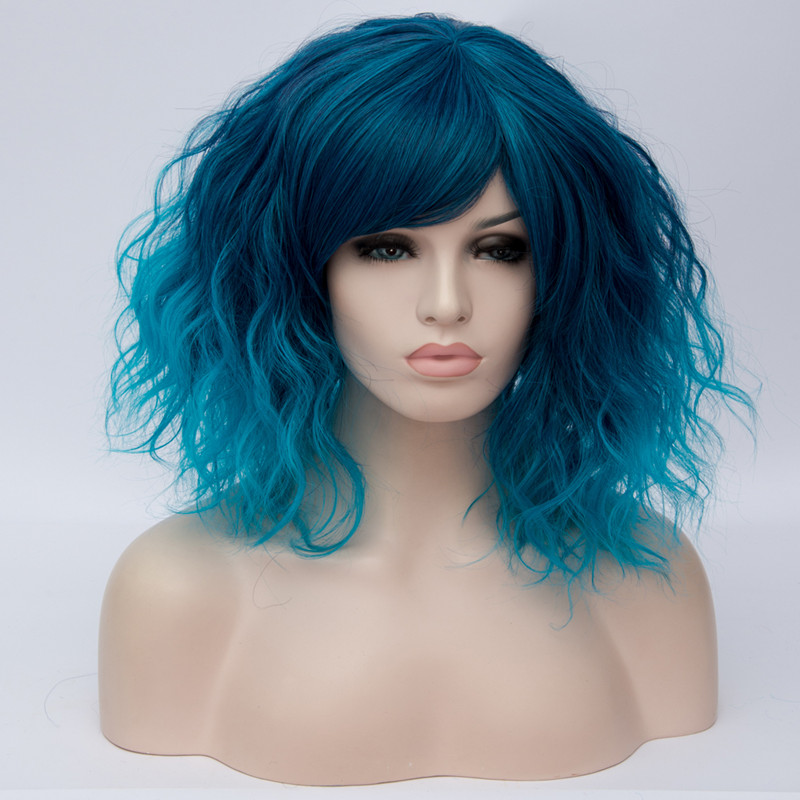 Blue Medium Wavy Capless Synthetic Wig 14 Inches