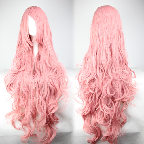 Pink Natural Curly Capless Halloween Wig Synthetic Hair Super Long 30 Inches