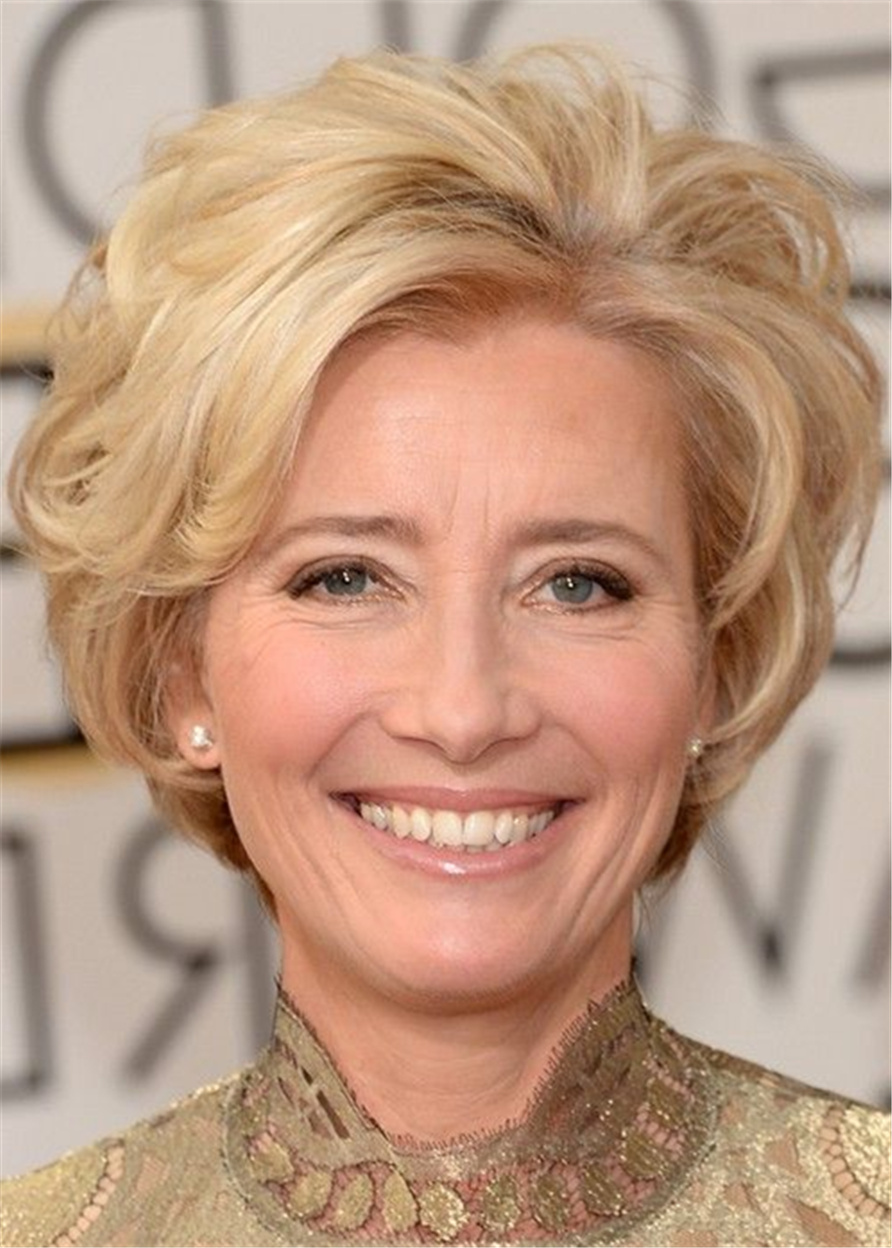 Emma Thompson Hairstyle Short Blonde Human Wavy Hairstyle For Women