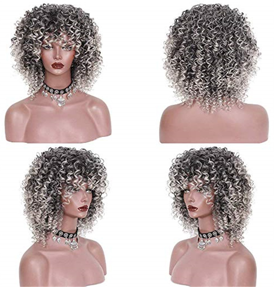 Synthetic Mixed 0mbre Wig With Bangs For Black Women 16 Inches