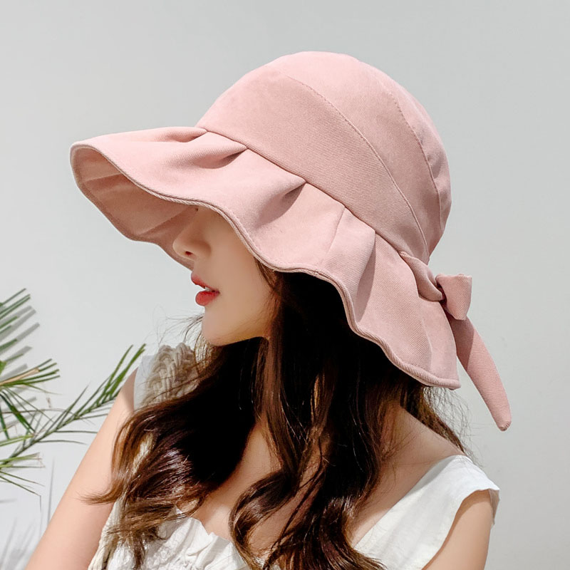 Women's Summer Casual Style Bowknot Plain Pattern Wide Brim Dome Crown Bucket Hats
