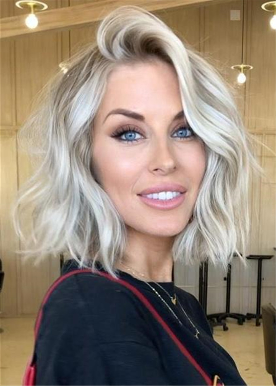 Short Wave Bright White Blond Synthetic Hair Women Capless Wig 14 Inches