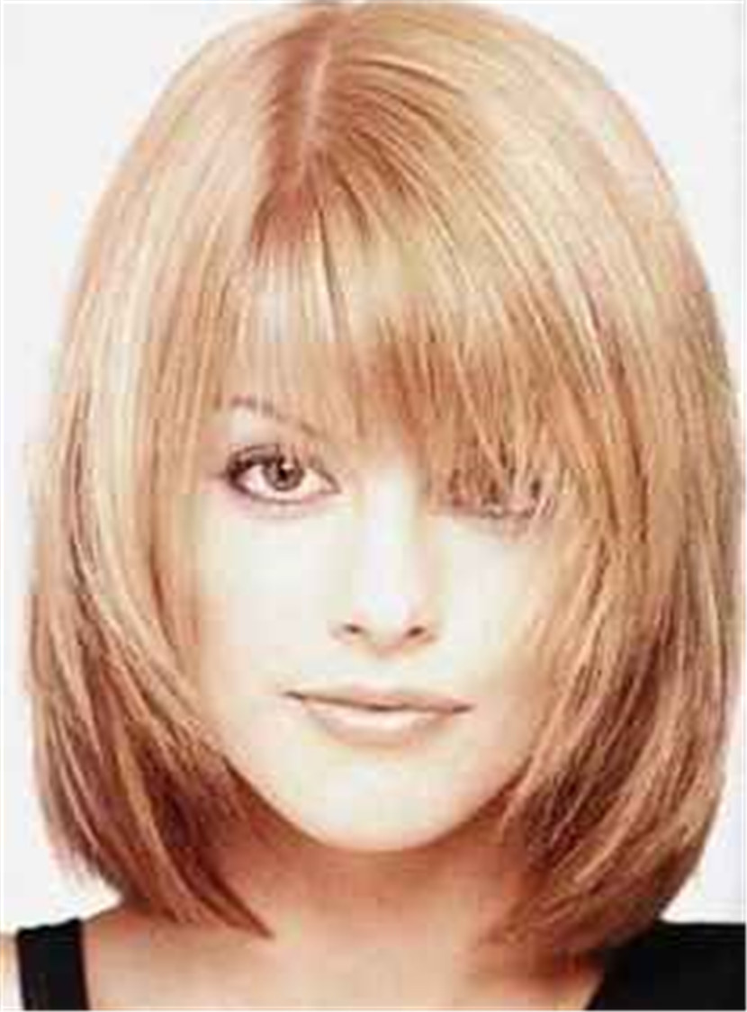 Shaggy Bob Medium Straight Synthetic Hair With Bangs Capless Wigs 12 Inches
